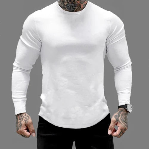Men Sweater Long Sleeve Tshirt Solid Color Bodybuilding Autumn Spring Casual Fashion Workout Shirt Pullover