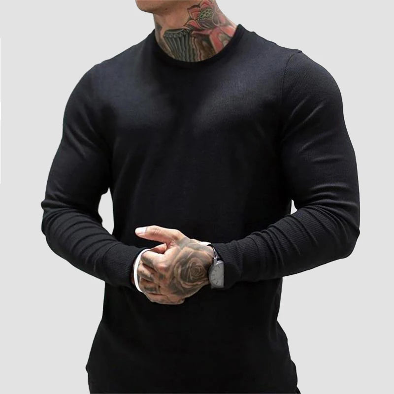 Men Sweater Long Sleeve Tshirt Solid Color Bodybuilding Autumn Spring Casual Fashion Workout Shirt Pullover