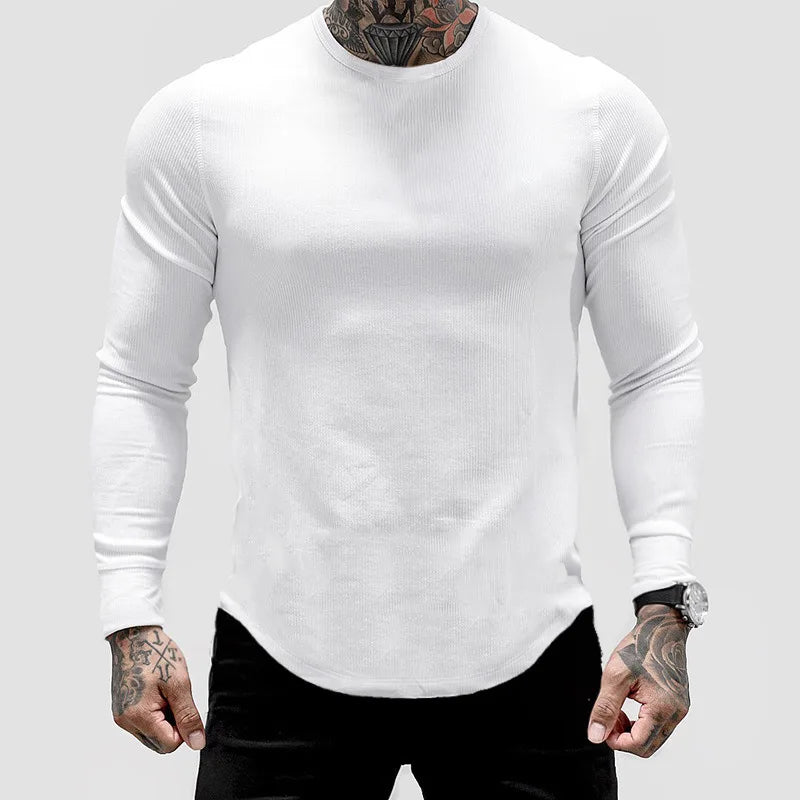 Men Sweater Long Sleeve Tshirt Solid Color Bodybuilding Autumn Spring Casual Fashion Workout Shirt Pullover