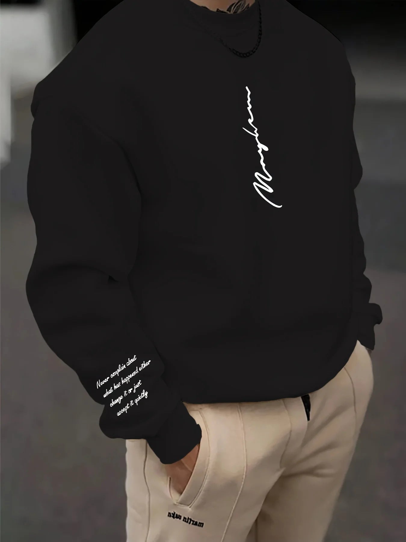 Men's Casual Round Neck Sweatshirt for Autumn and Winter Pure Cotton Daily Letter Printed Oversized Pullover