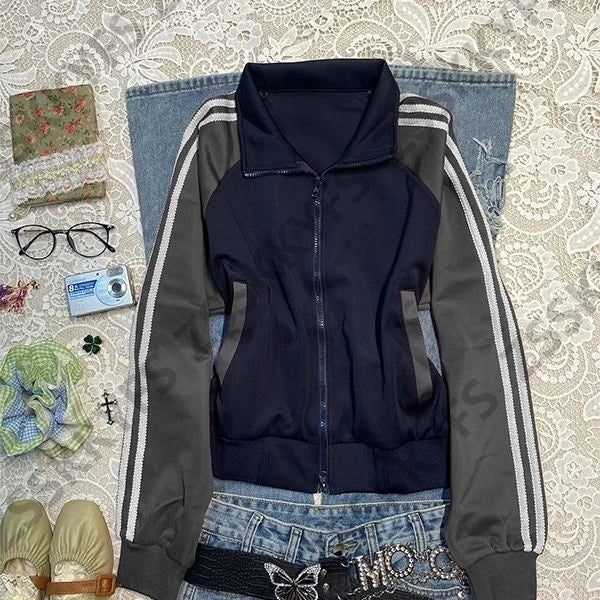 90s Sweatshirt Y2k Polo Baseball Jersey Goth Punk Vintage Harajuku Women Slim Coat Hot Girl Jacket Winter Grunge Emo Hoodie Chic