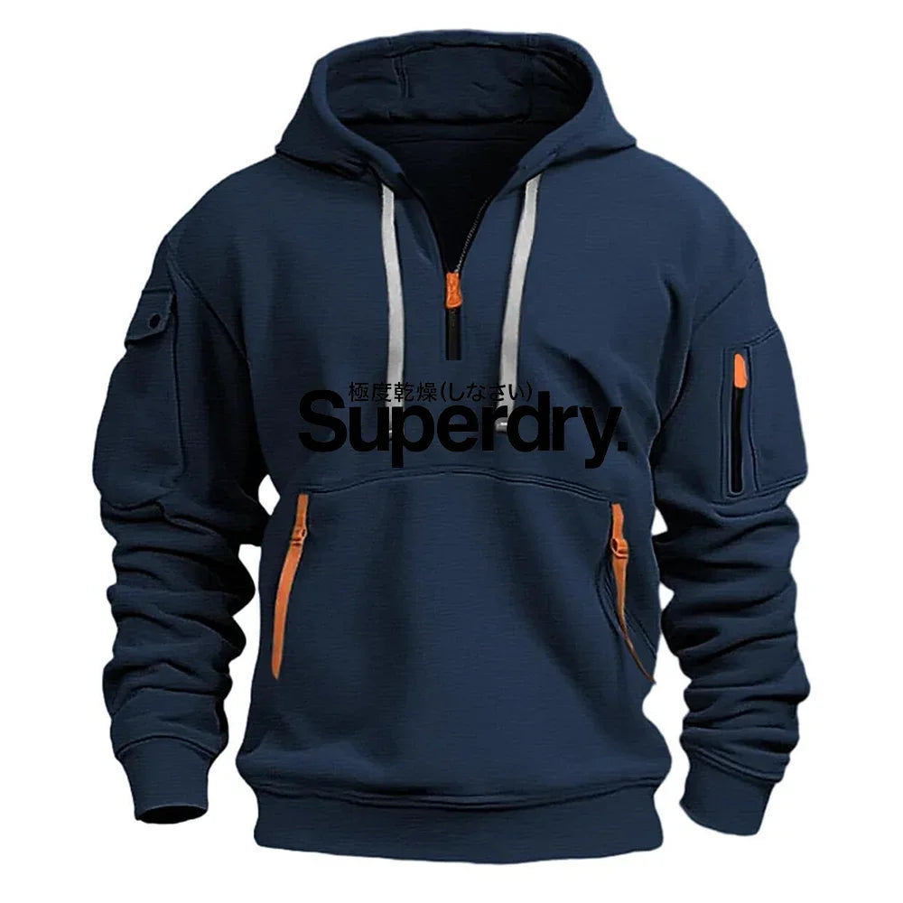 New men's hooded sweatshirt for autumn and winter 2025, fashionable outdoor jogging and fitness loose men's pullover sweatshirt