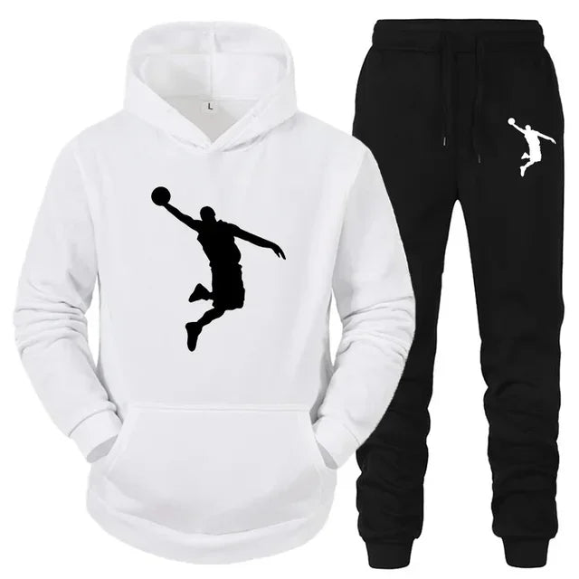 High-quality printed youth hooded sweatshirt set for sports jogging, fashionable men's sportswear for daily casual commuting