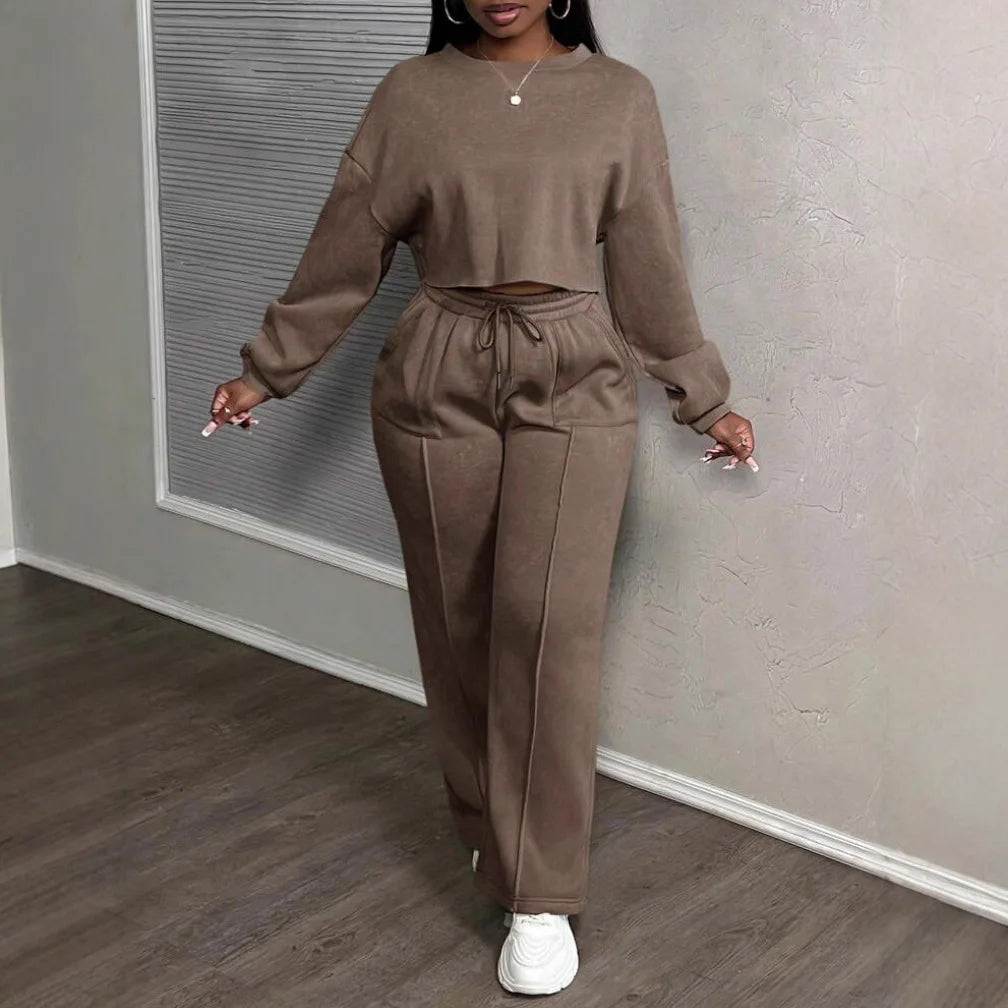Sweatshirt Two-piece Suit Women's Casual Sports Sets Spring Autumn Loose High-waist Tops Pullover Straight Trousers 2-piece Sets