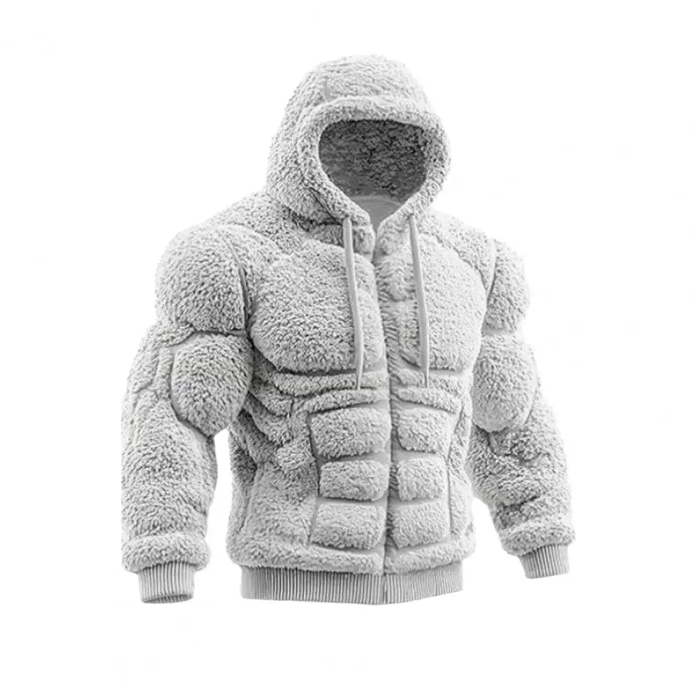 Men Loose Sweatshirt Muscle Hoodie Realistic 3D Print Pullover Sweatshirt Muscular Warm Fuzzy Hooded Sweatshirt for Street Wear