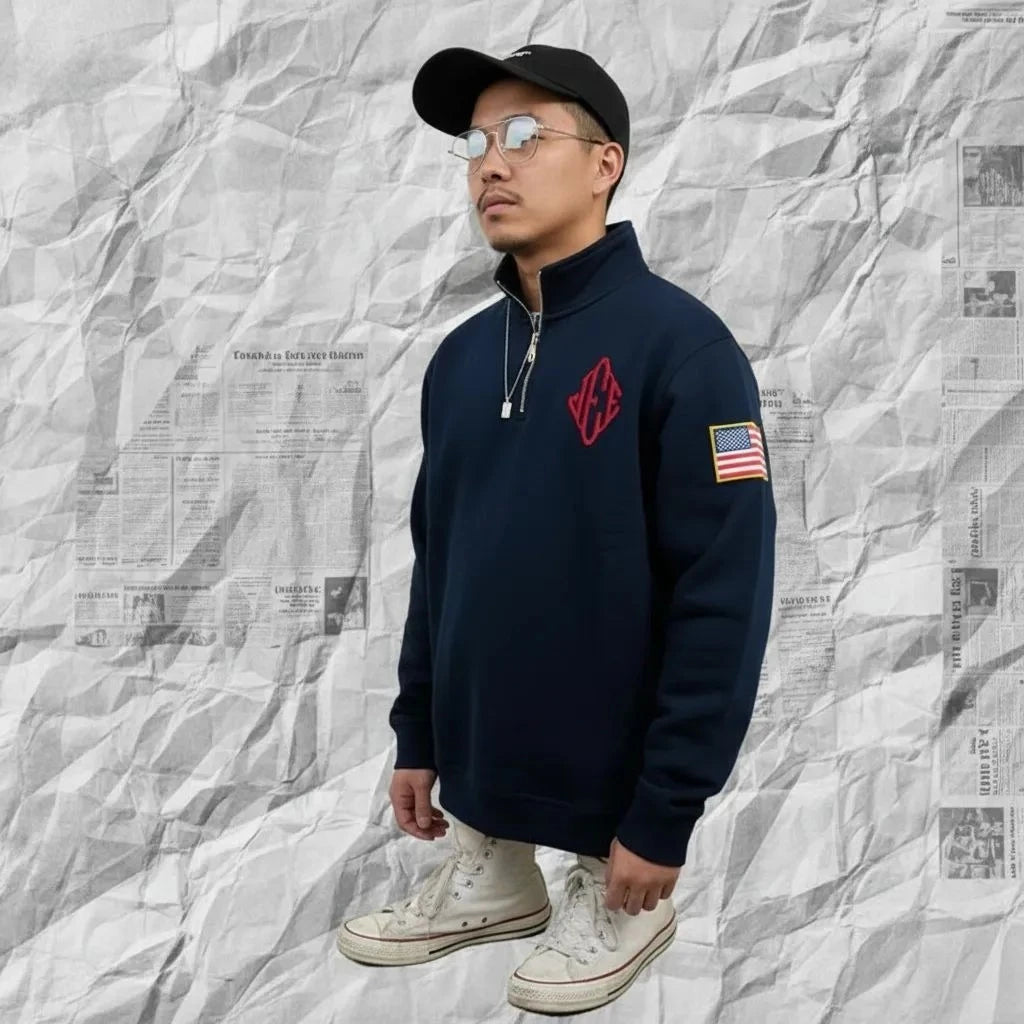 Embroidered Sweatshirt Mens Hot Sell in Stock 24 Hour Shipping Y2k Stand Collar Quarter Zip Pullover Oversize Hoodies