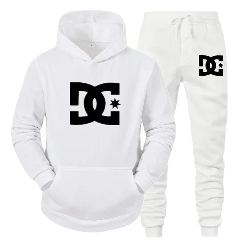 Sweatshirthoodie DC printed men's new autumn/winter sweater stand up collar hooded jacket and casual pants two-piece set