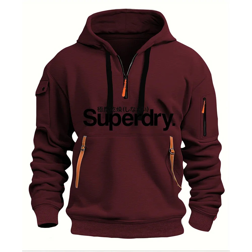 New men's hooded sweatshirt for autumn and winter 2025, fashionable outdoor jogging and fitness loose men's pullover sweatshirt