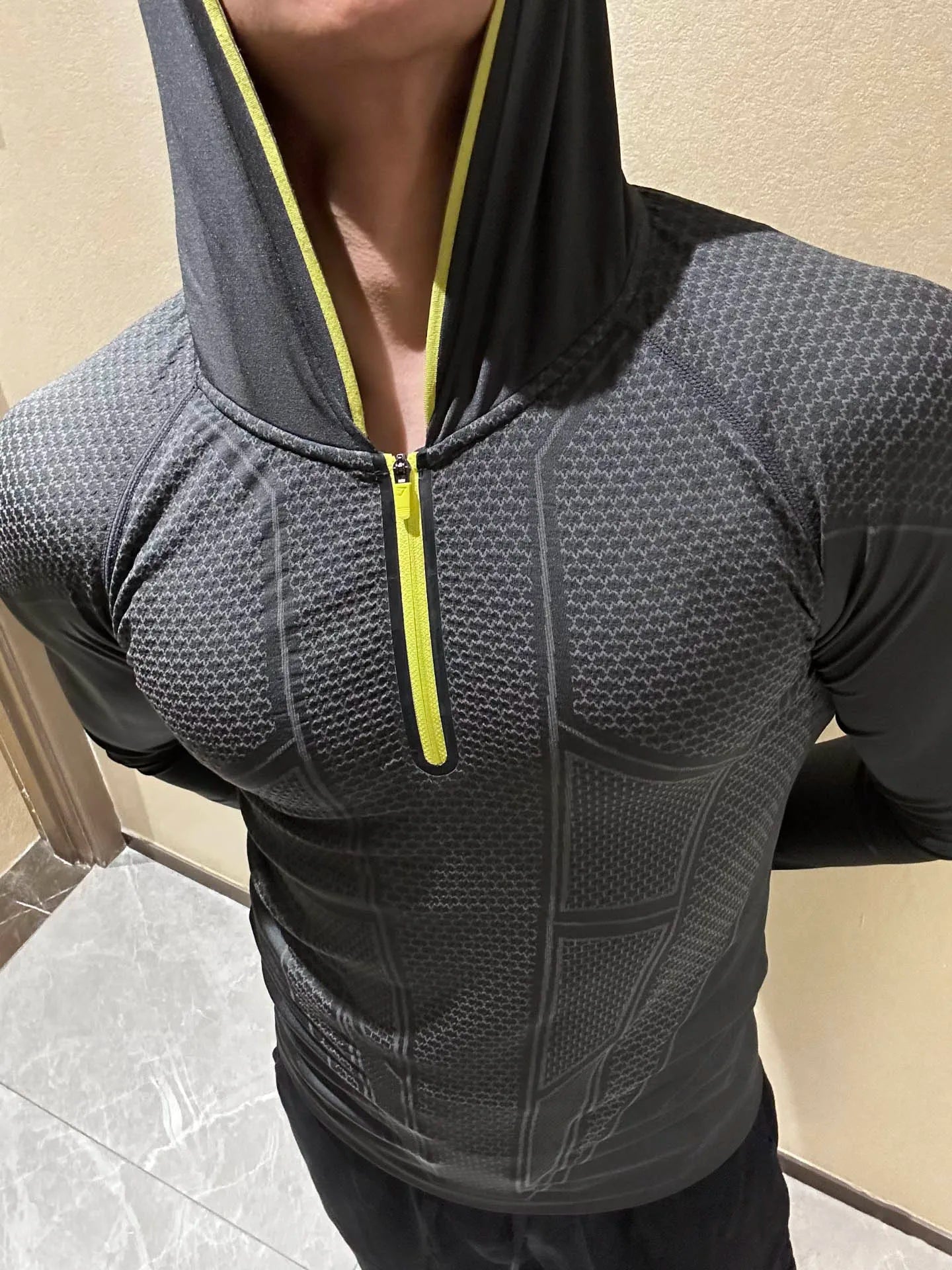 Hooded Long Sleeved Sweatshirt With Three-dimensional Geometric Texture Design. Spring And Summer Hooded Half Zipper Sweatshirt