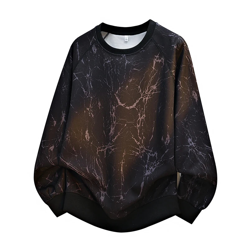 New Large-sized Sweatshirt for Spring Autumn Men's Wear Featuring A Casual Fashionable  Round-neck Loose Versatile Long-sleeved