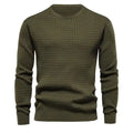 Men's Waffle Trendy Sweatshirt New Long-sleeved Round Neck Slim Pullover Base