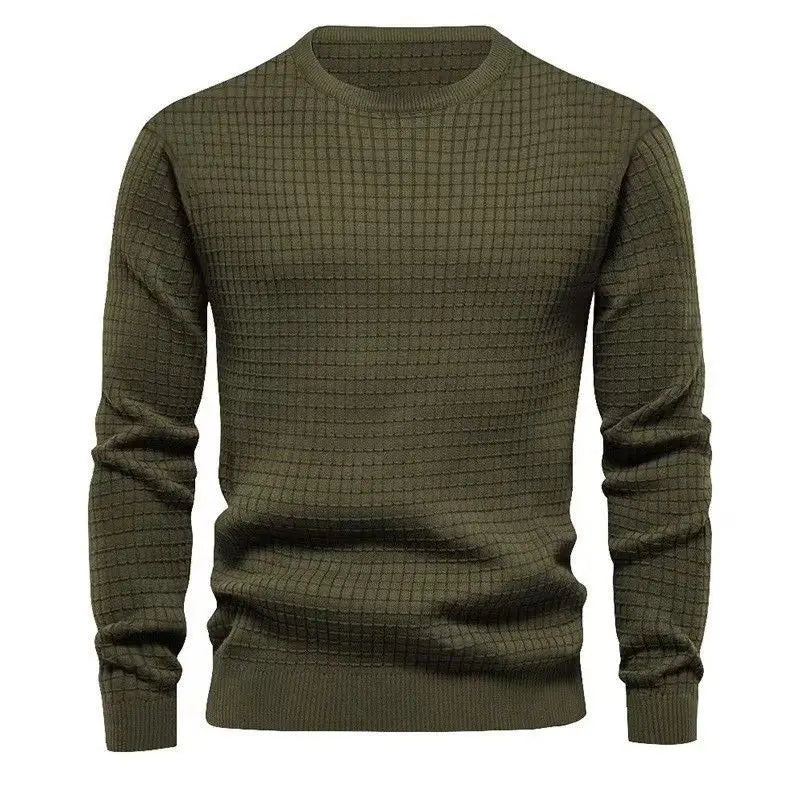 Men's Waffle Trendy Sweatshirt New Long-sleeved Round Neck Slim Pullover Base
