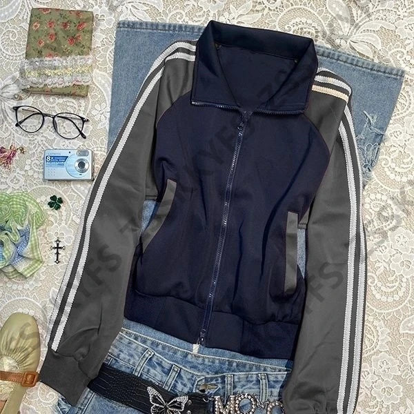 90s Sweatshirt Y2k Polo Baseball Jersey Goth Punk Vintage Harajuku Women Slim Coat Hot Girl Jacket Winter Grunge Emo Hoodie Chic