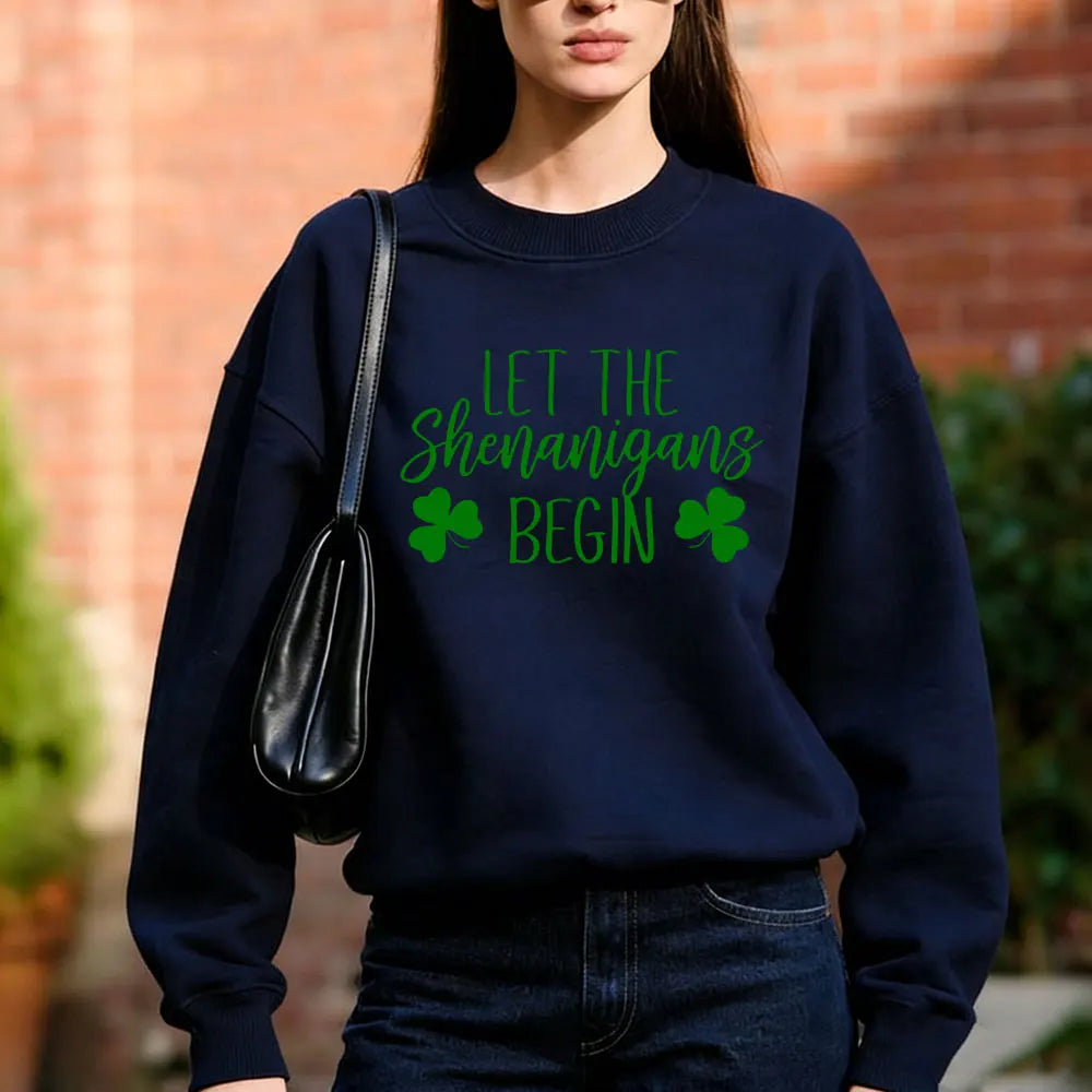 Let The Shenanigans Begin Sweatshirt St Patricks Day Party Sweater Funny St Paddys Long Sleeve St Pattys Irish Green Beer Tops