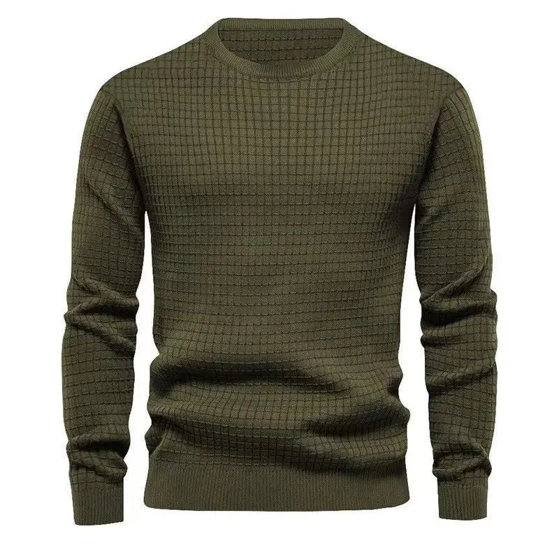 Men's Waffle Trendy Sweatshirt New Long-sleeved Round Neck Slim Pullover Base