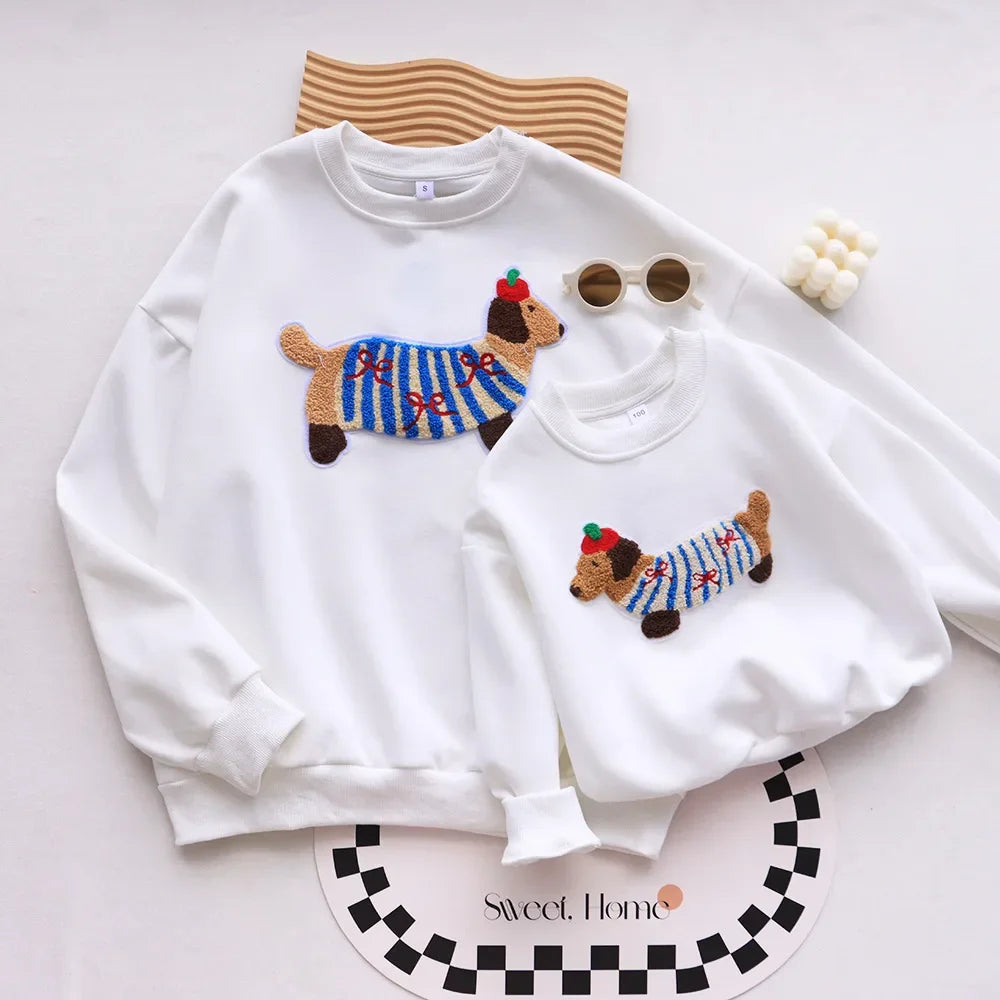 Family Funny Sweatshirt Cute Dog Print Parent-child Matching Clothes Father Mother and Daugther Son Long Sleeve Tops Baby Romper