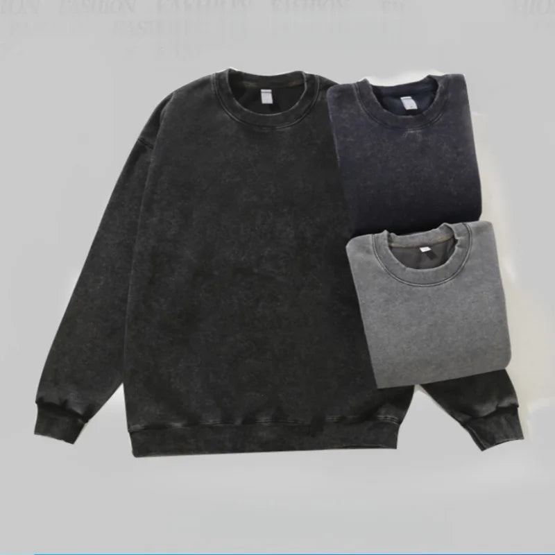 Washed Sweatshirt for Men Women Cotton Loose O-Neck Oversized Clothing Korean Y2k Tops Casual Vintage Long Sleeve Hoody 2026
