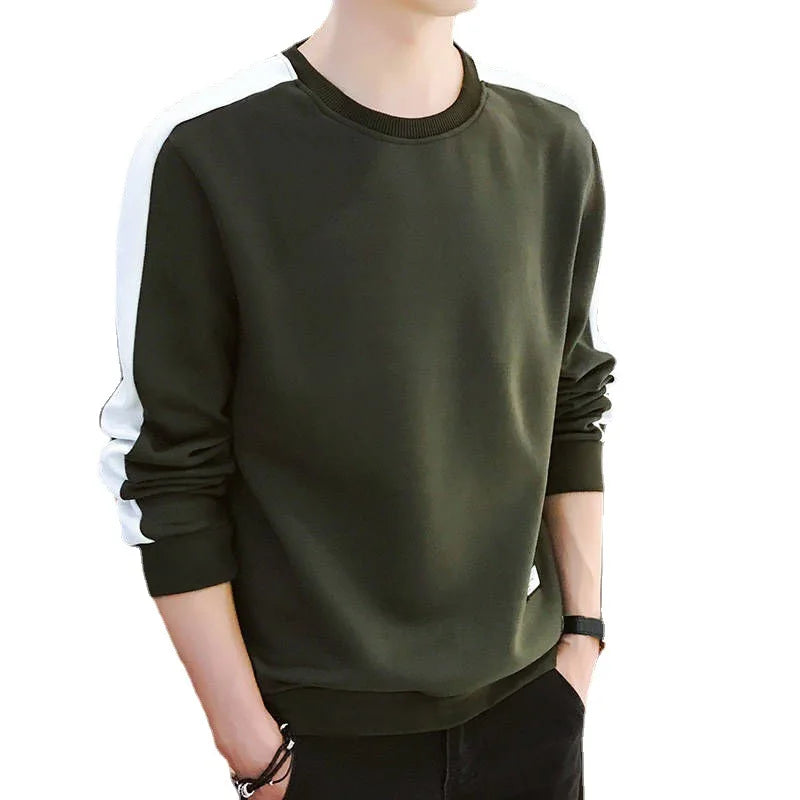 Patchwork Sweatshirt Men's Casual Shirt O Neck Long Sleeve Shirt Hoodless Sweatshirt Men's Base Shirt Harajuku Streetwear