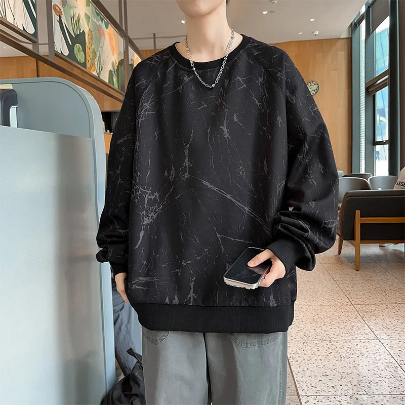 New Large-sized Sweatshirt for Spring Autumn Men's Wear Featuring A Casual Fashionable  Round-neck Loose Versatile Long-sleeved