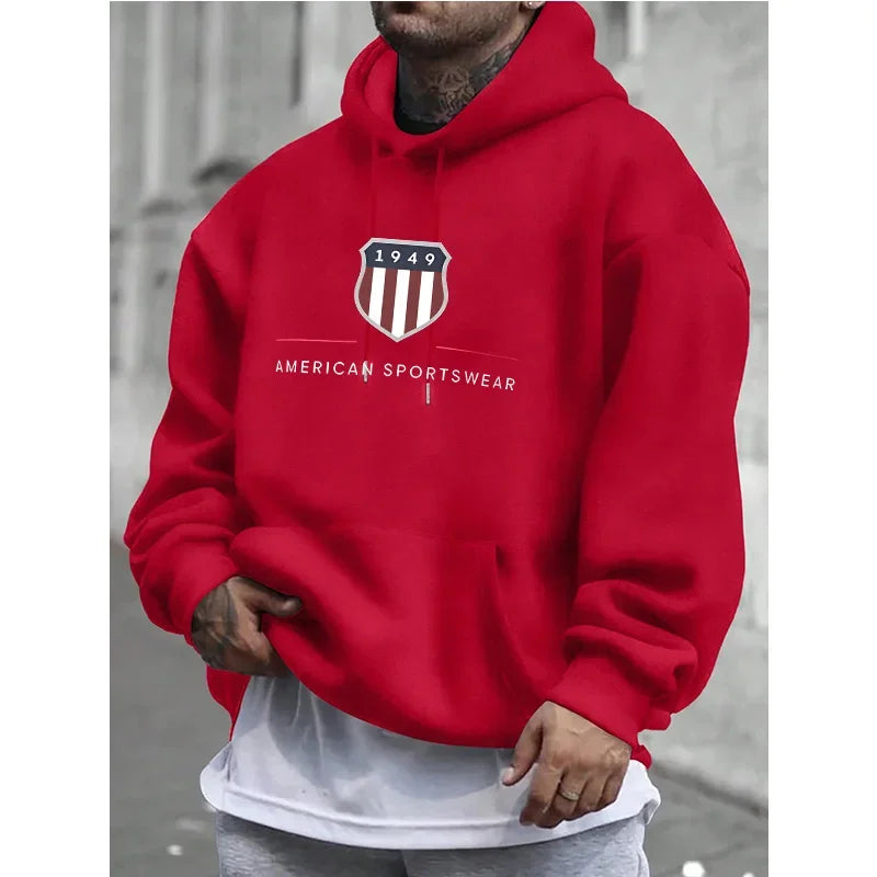 Men's hooded sweatshirt  men's warm sweatshirt  urban fashion  casual  loose  fresh  printed in 1949