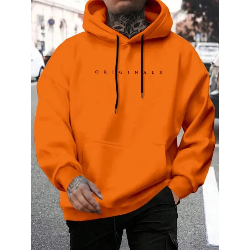 Men's and women's hooded sweatshirt original letter printed long sleeved trendy casual loose warm pullover