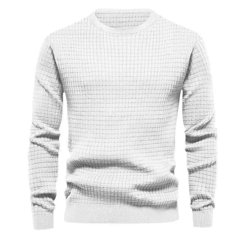 Men's Waffle Trendy Sweatshirt New Long-sleeved Round Neck Slim Pullover Base