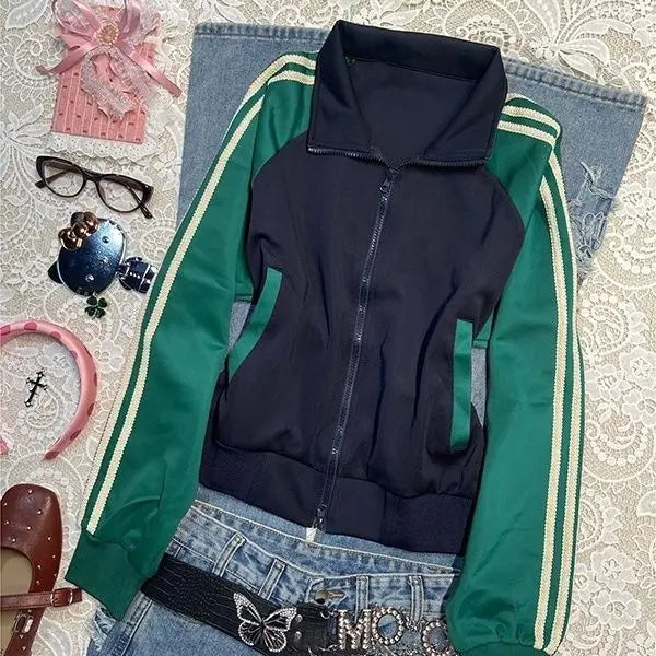 90s Sweatshirt Y2k Polo Baseball Jersey Goth Punk Vintage Harajuku Women Slim Coat Hot Girl Jacket Winter Grunge Emo Hoodie Chic