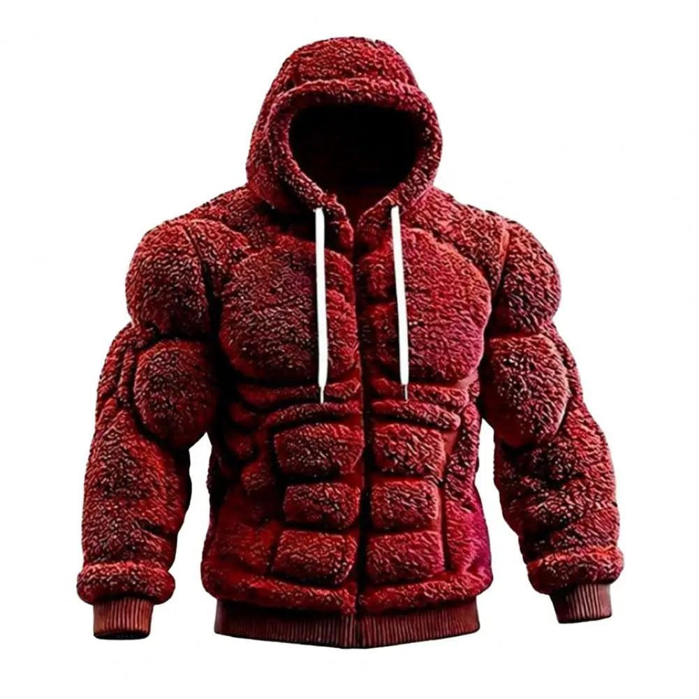 Men Loose Sweatshirt Muscle Hoodie Realistic 3D Print Pullover Sweatshirt Muscular Warm Fuzzy Hooded Sweatshirt for Street Wear