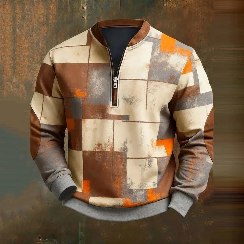 Men's Sweatshirt Vintage Faith Without God I Am Nothing Printed Zip Collar Pullover 2025 Fashion New Autumn Tops Y2k Harajuku