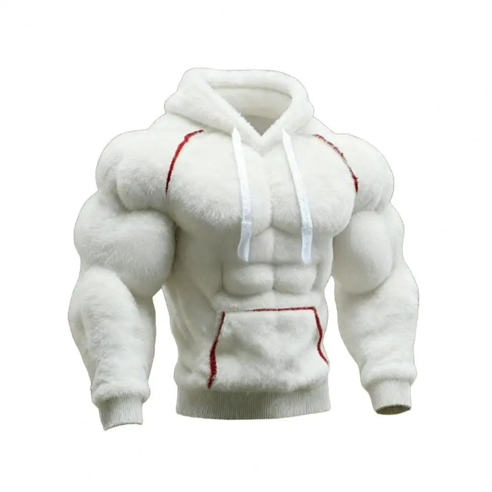 Men Loose Sweatshirt Muscle Hoodie Realistic 3D Print Pullover Sweatshirt Muscular Warm Fuzzy Hooded Sweatshirt for Street Wear