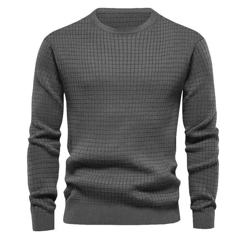 Men's Waffle Trendy Sweatshirt New Long-sleeved Round Neck Slim Pullover Base