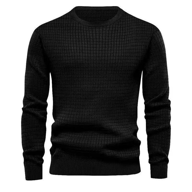 Men's Waffle Trendy Sweatshirt New Long-sleeved Round Neck Slim Pullover Base