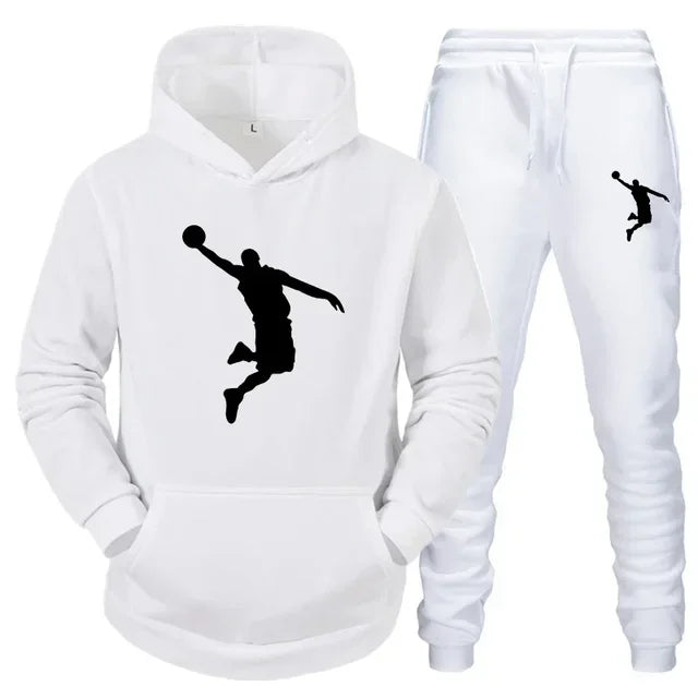 High-quality printed youth hooded sweatshirt set for sports jogging, fashionable men's sportswear for daily casual commuting
