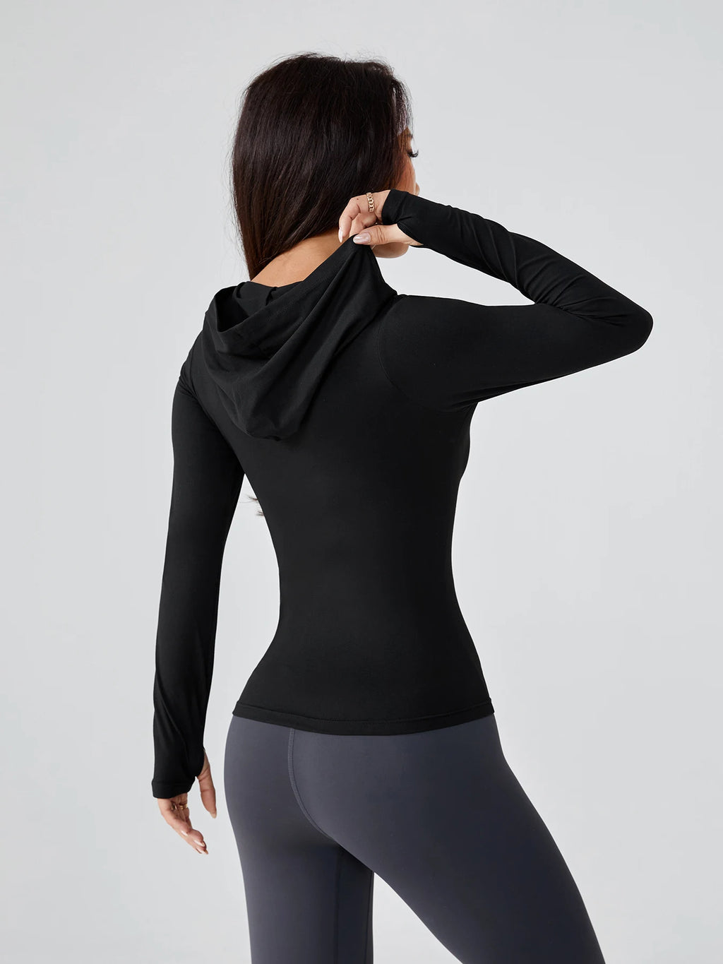 Women's Slim-Fit Hooded Sweatshirt - 2025 New Spring & Autumn Style, Waist-Cinched Yoga Activewear with Elegant Vibe