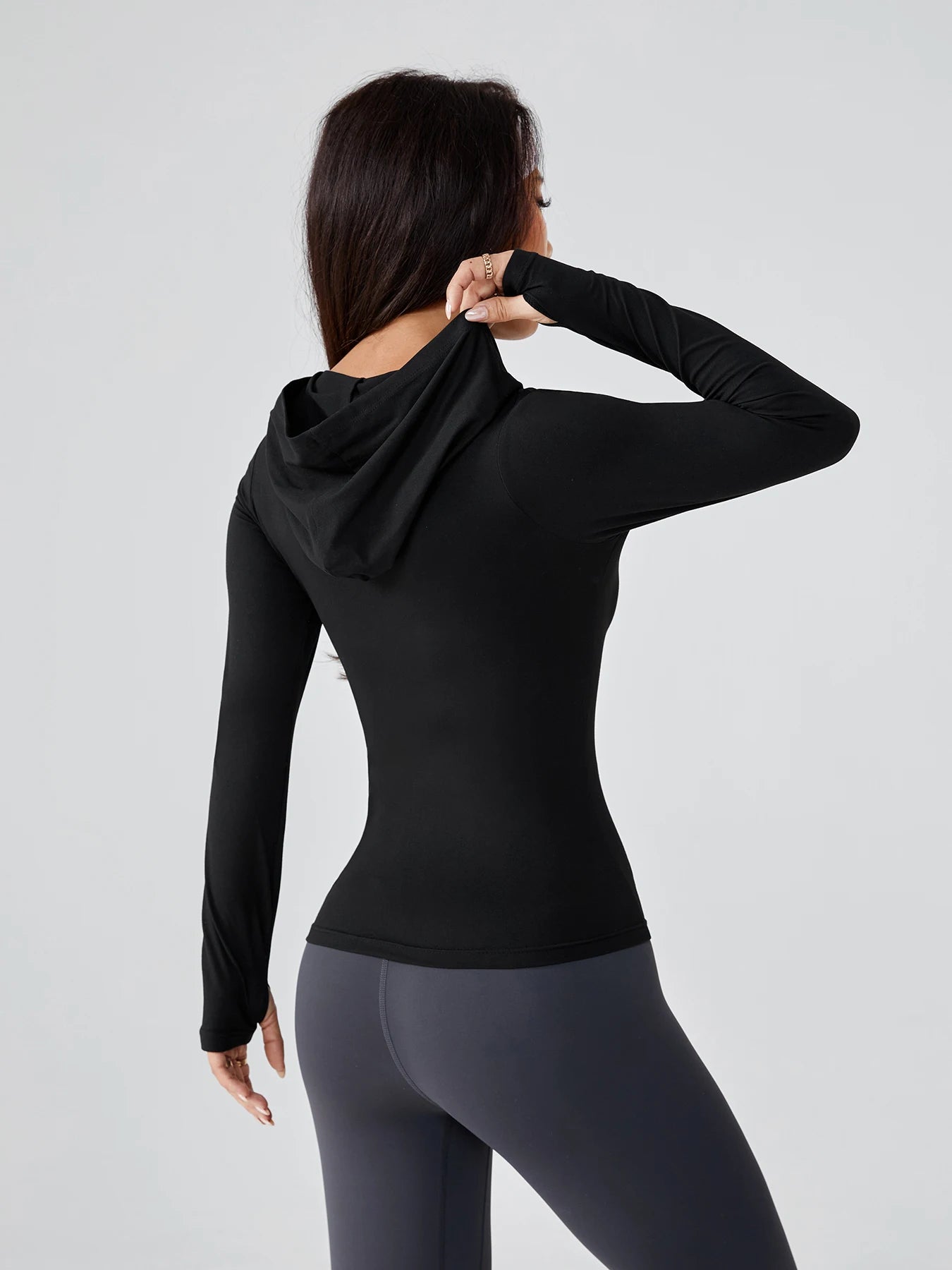 Women's Slim-Fit Hooded Sweatshirt - 2025 New Spring & Autumn Style, Waist-Cinched Yoga Activewear with Elegant Vibe