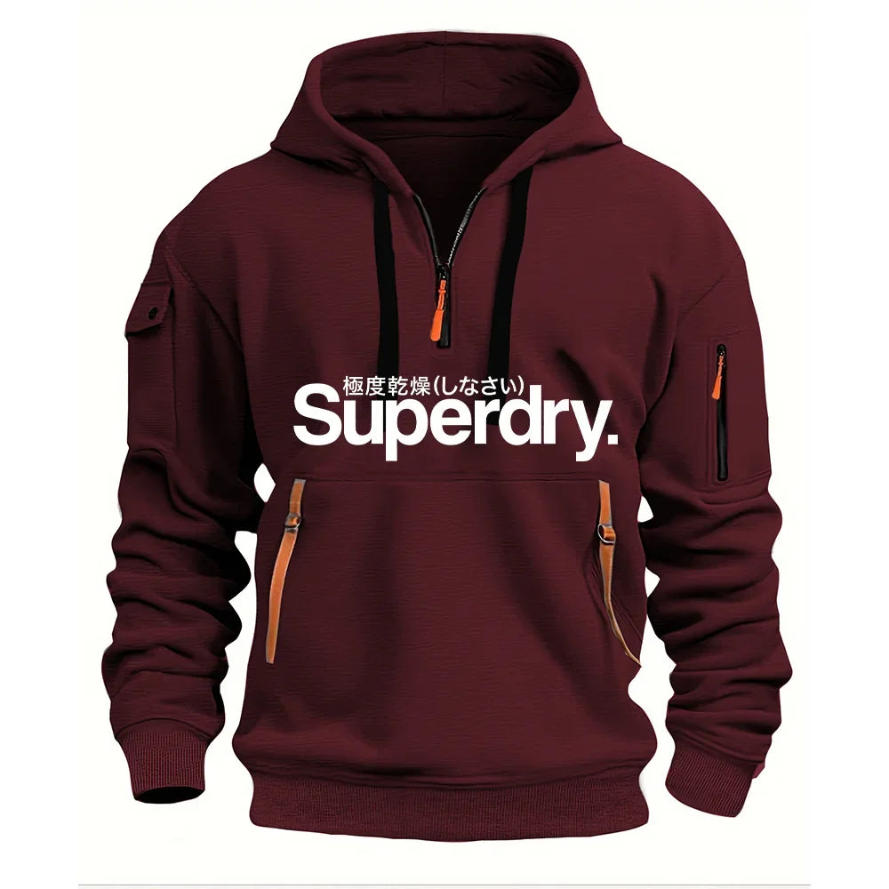 New men's hooded sweatshirt for autumn and winter 2025, fashionable outdoor jogging and fitness loose men's pullover sweatshirt