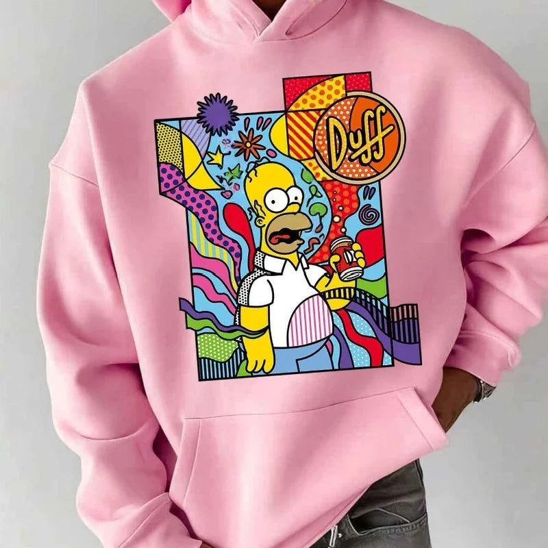 Simpsons Men's Street Hooded Sweatshirt for Autumn and Winter, A New Trendy Hooded Sweatshirt for Men with Simpsons Patterns