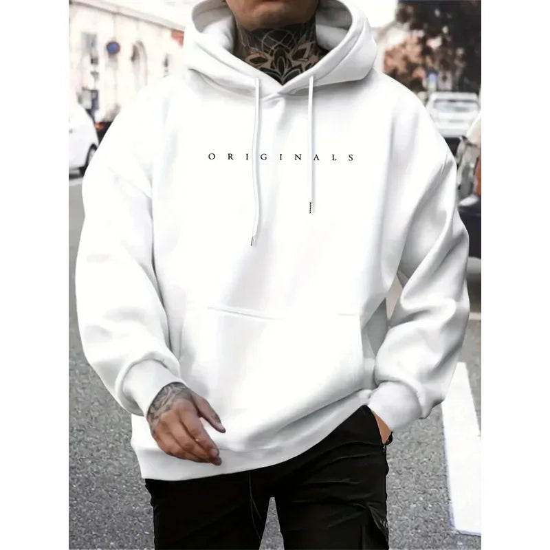 Men's and women's hooded sweatshirt original letter printed long sleeved trendy casual loose warm pullover