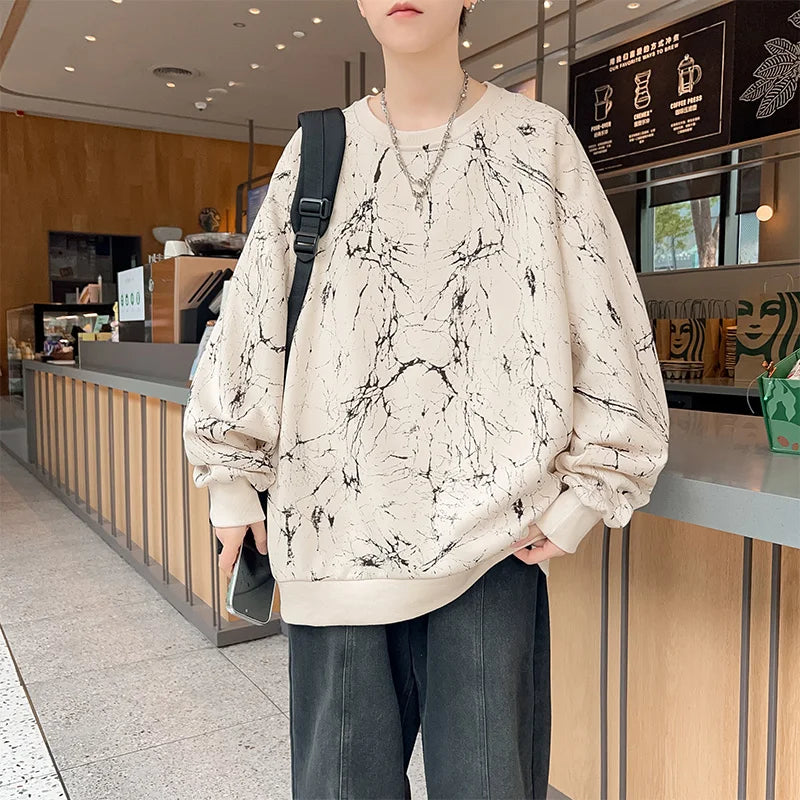 New Large-sized Sweatshirt for Spring Autumn Men's Wear Featuring A Casual Fashionable  Round-neck Loose Versatile Long-sleeved