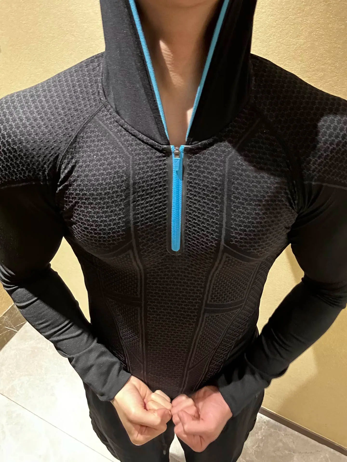 Hooded Long Sleeved Sweatshirt With Three-dimensional Geometric Texture Design. Spring And Summer Hooded Half Zipper Sweatshirt