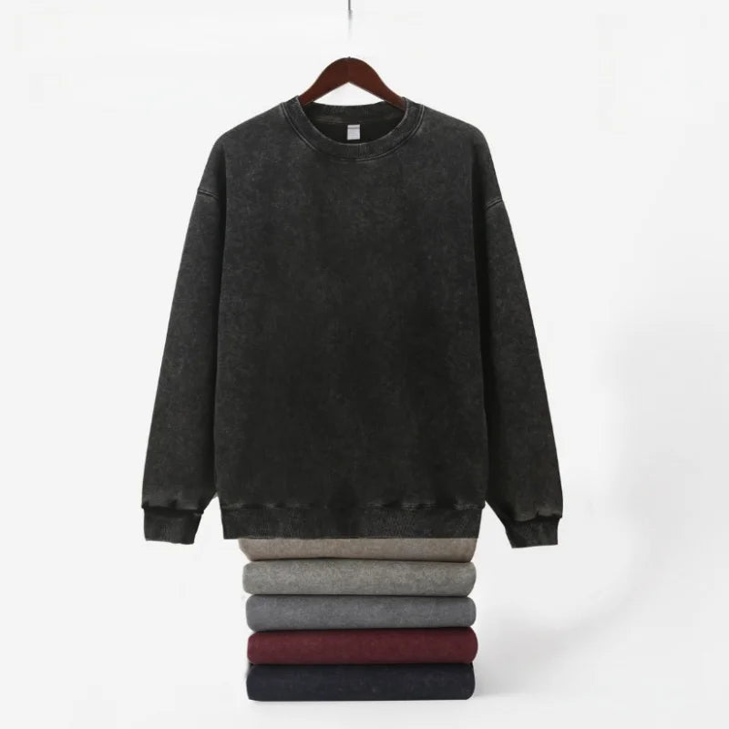 Washed Sweatshirt for Men Women Cotton Loose O-Neck Oversized Clothing Korean Y2k Tops Casual Vintage Long Sleeve Hoody 2026