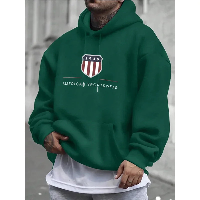 Men's hooded sweatshirt  men's warm sweatshirt  urban fashion  casual  loose  fresh  printed in 1949
