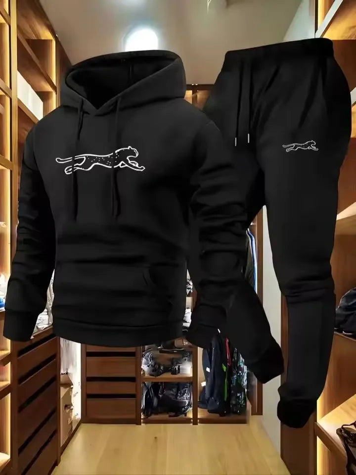 Men's hooded sweatshirt and sweatpants set casual long-sleeved geometric print hooded style pocket comfortable Streetwear style