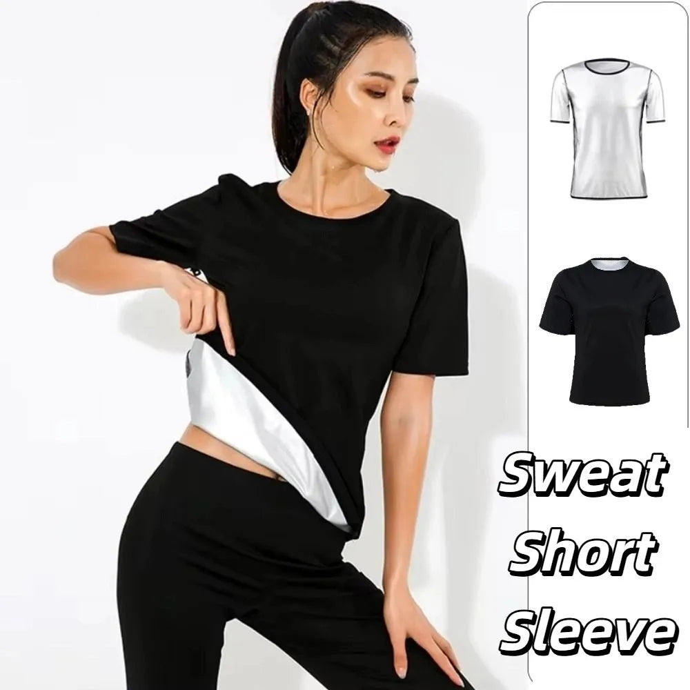 Sweat-resistant Sweat Short Sleeve Compression Fit Fat Burning Shapewear Top Versatile Elastic Women's Sweat Shirt