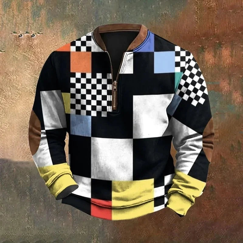 Men's Sweatshirt Vintage Faith Without God I Am Nothing Printed Zip Collar Pullover 2025 Fashion New Autumn Tops Y2k Harajuku