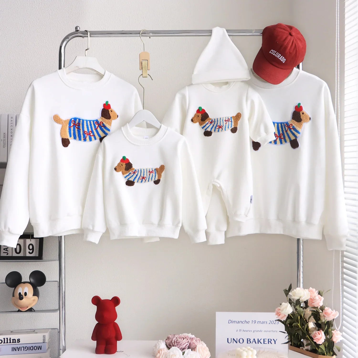 Family Funny Sweatshirt Cute Dog Print Parent-child Matching Clothes Father Mother and Daugther Son Long Sleeve Tops Baby Romper