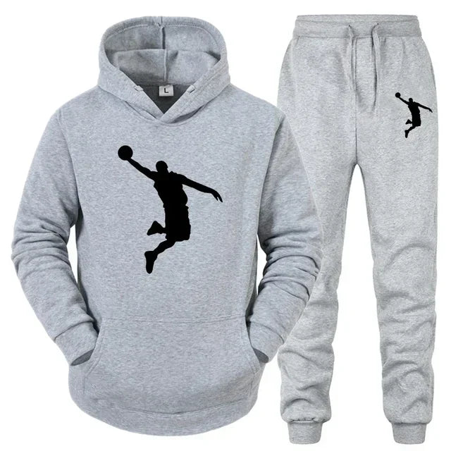 High-quality printed youth hooded sweatshirt set for sports jogging, fashionable men's sportswear for daily casual commuting