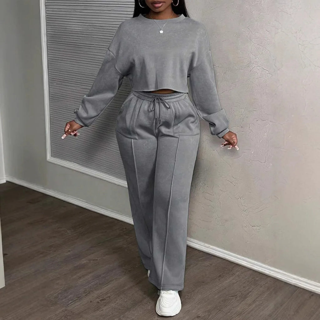 Sweatshirt Two-piece Suit Women's Casual Sports Sets Spring Autumn Loose High-waist Tops Pullover Straight Trousers 2-piece Sets
