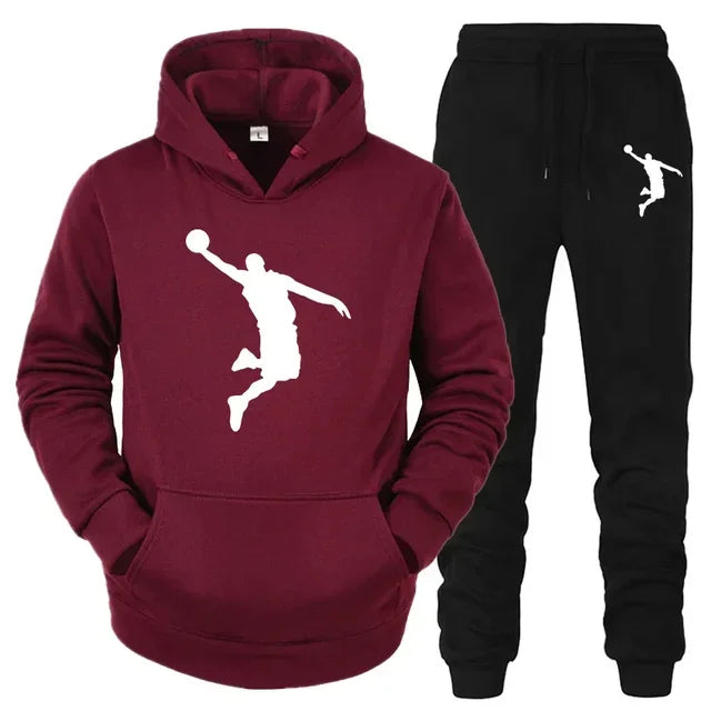 High-quality printed youth hooded sweatshirt set for sports jogging, fashionable men's sportswear for daily casual commuting