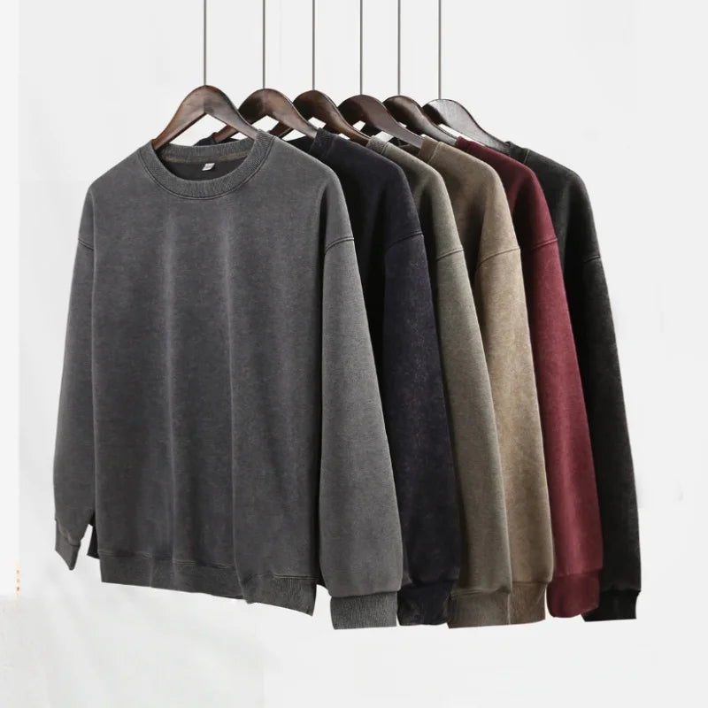 Washed Sweatshirt for Men Women Cotton Loose O-Neck Oversized Clothing Korean Y2k Tops Casual Vintage Long Sleeve Hoody 2026